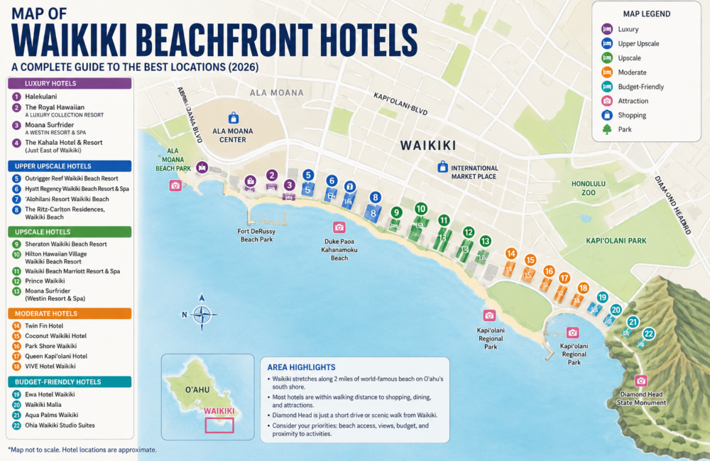 Map of Waikiki Beachfront Hotels
