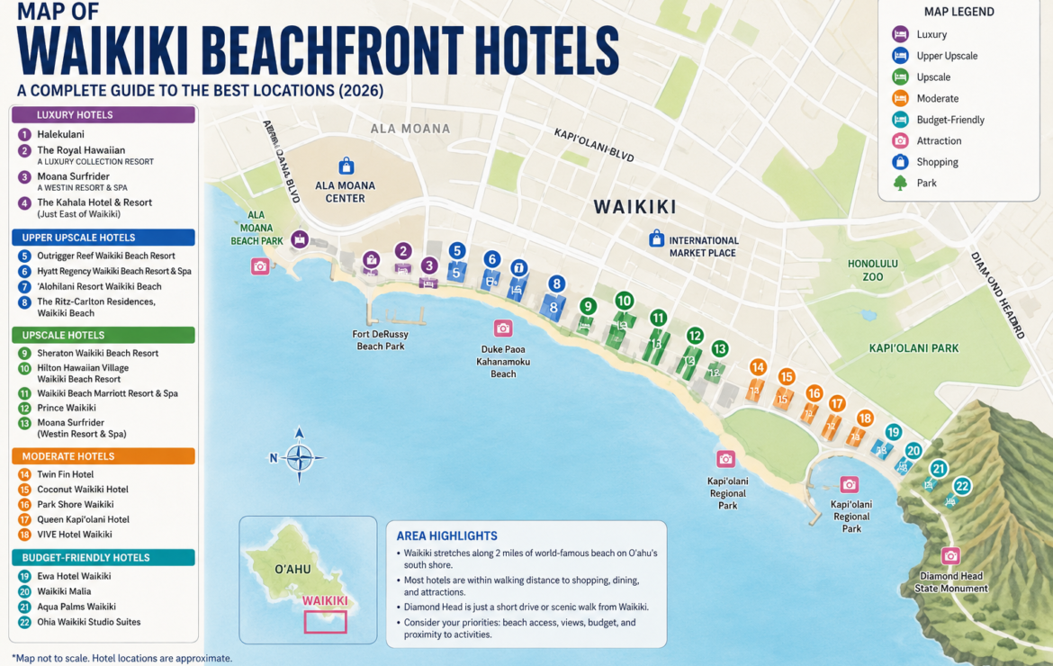 Map of Waikiki Beachfront Hotels