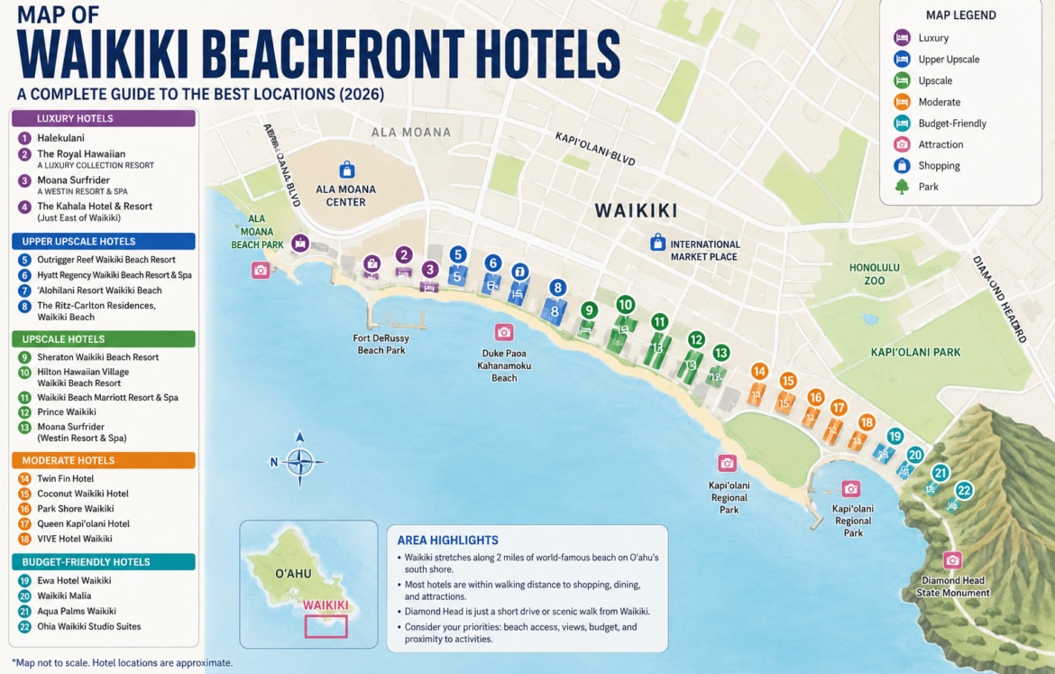 Map of Waikiki Beachfront Hotels Map of Waikiki Beachfront Hotels
