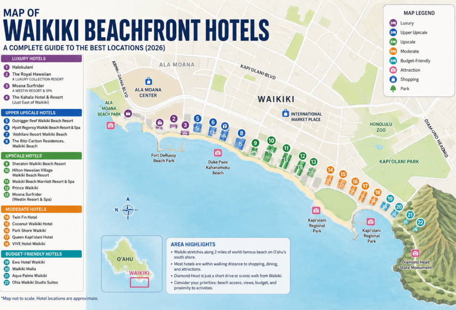 Map of Waikiki Beachfront Hotels